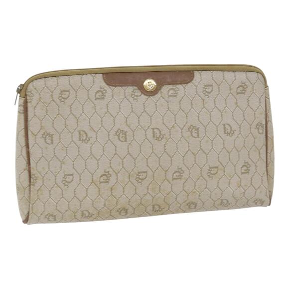 DIOR Honeycomb Canvas Clutch Bag Leather Beige - Picture 1 of 16